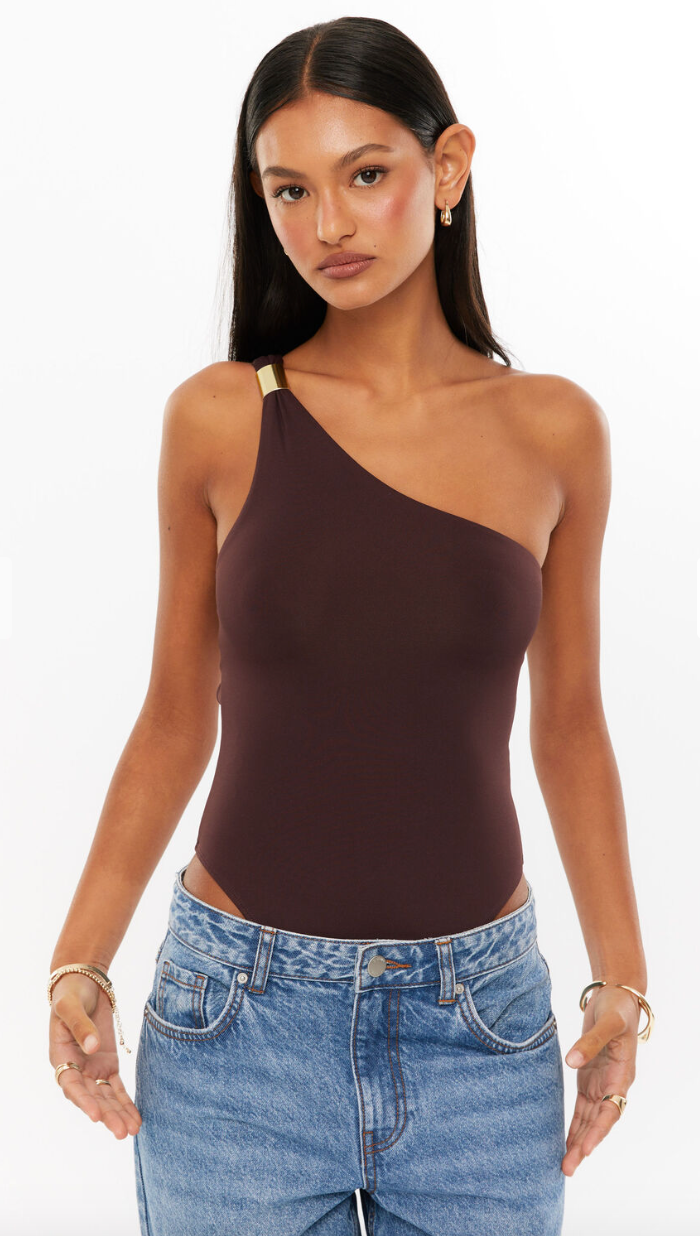 Espresso One Shoulder Bodysuit